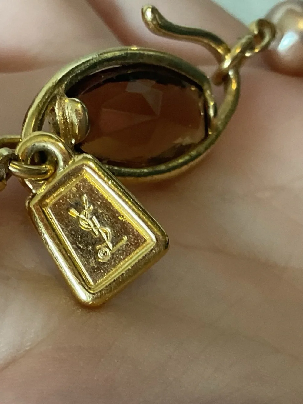 Vintage YSL Yves Saint Laurent Champagne Faux Pearl Graduated Bead Necklace 29”